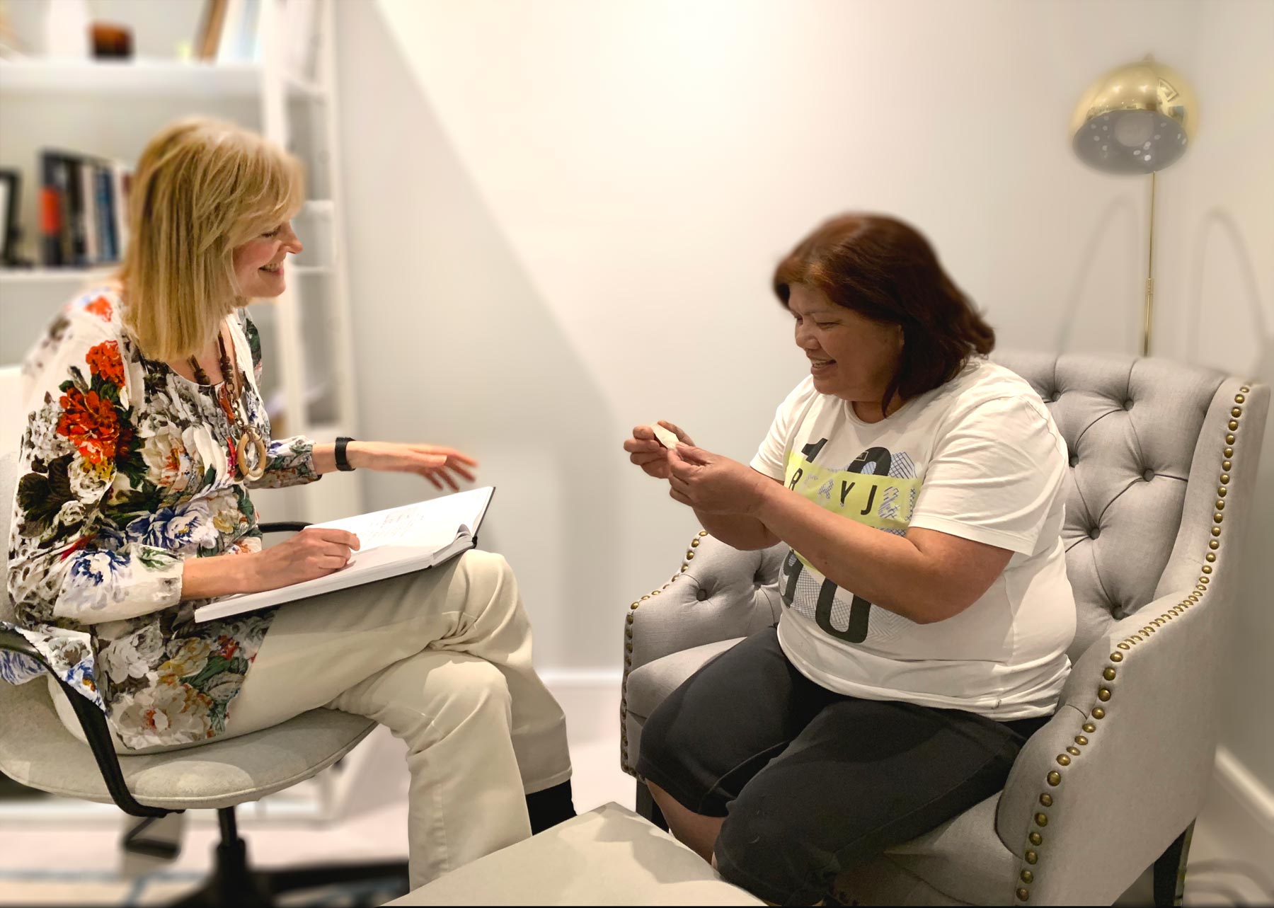 Felicity Stewart talking with a client