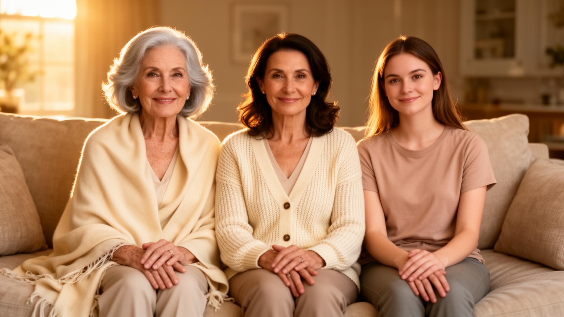 Three generations of women sitting together