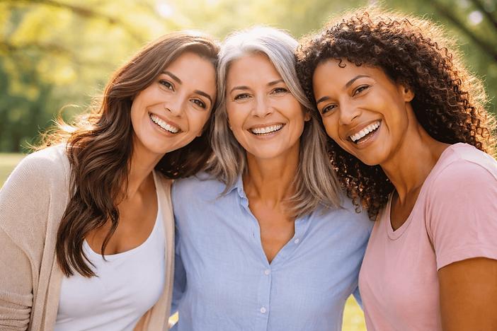 Three women smiling together outdoors